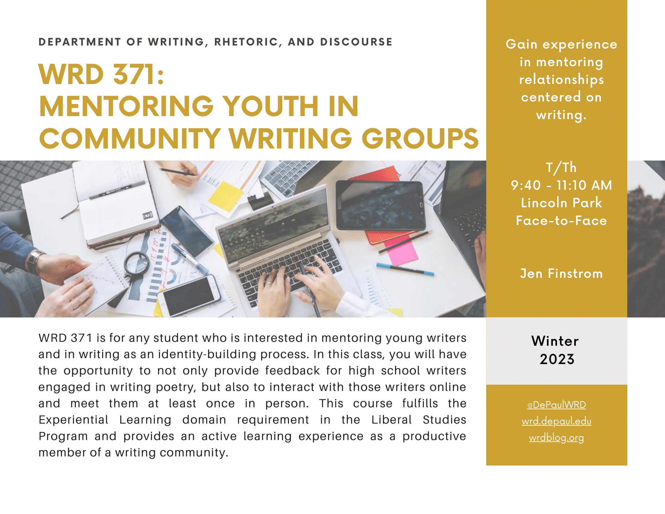 WRD 371: MENTORING YOUTH IN COMMUNITY WRITING GROUPS